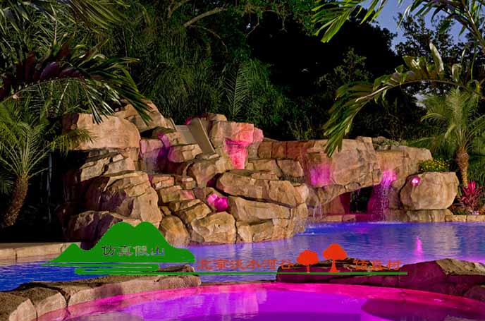 廣西南寧塑石假山制作－用塑石假山制作的別墅水池