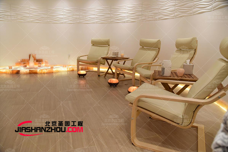 畫廊中的優雅豪華鹽洞汗蒸鹽療房展示了設計師的理念