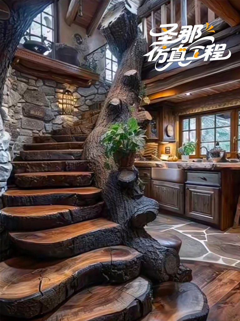 水泥仿木樓梯