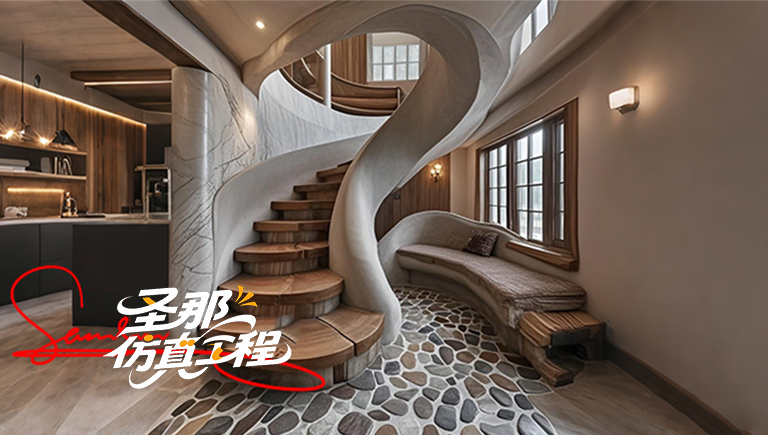 水泥仿木樓梯